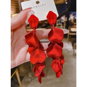 Bold Red Petal Drop Earrings | Statement Floral Dangle Jewelry